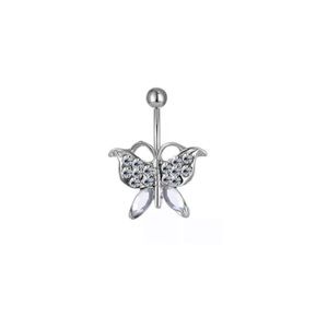 Silver Rhinestone Butterfly Belly Ring